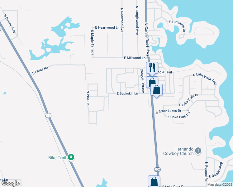 map of restaurants, bars, coffee shops, grocery stores, and more near 3160 East Buckskin Lane in Hernando