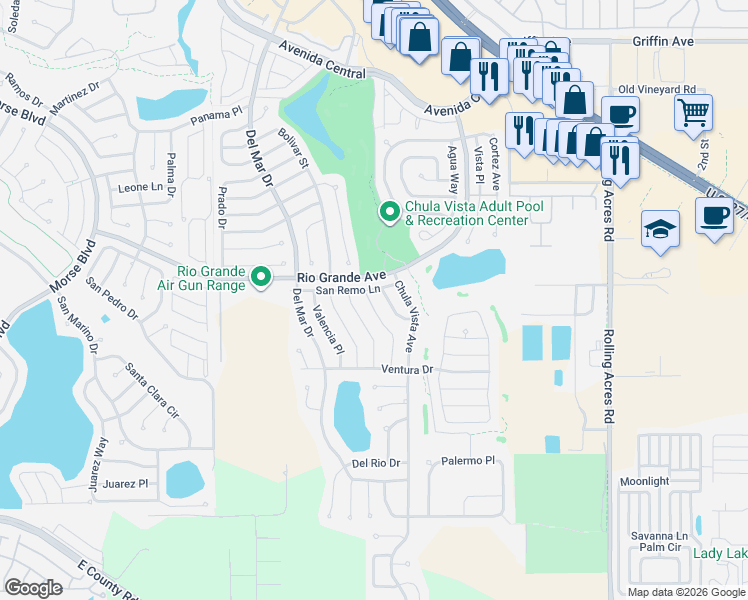 map of restaurants, bars, coffee shops, grocery stores, and more near 523 San Lorenzo Court in Lady Lake