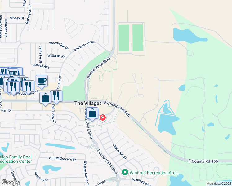 map of restaurants, bars, coffee shops, grocery stores, and more near 11750 Northeast 62nd Terrace in Lady Lake