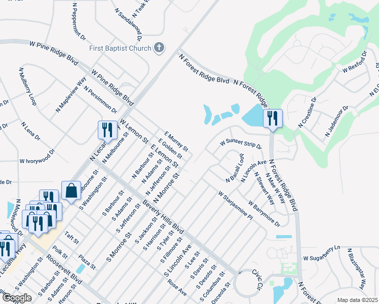map of restaurants, bars, coffee shops, grocery stores, and more near 33 East Murray Street in Beverly Hills