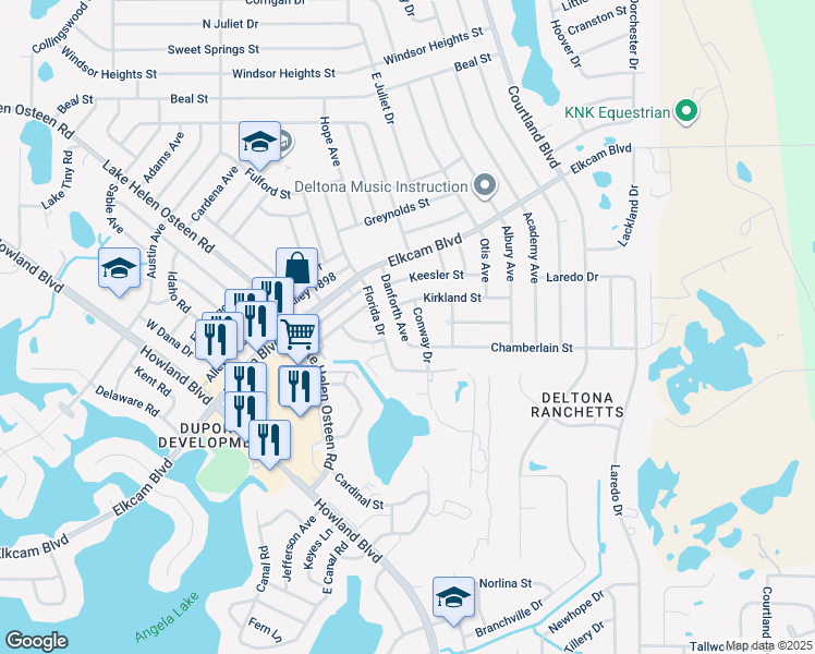 map of restaurants, bars, coffee shops, grocery stores, and more near 2291 Conway Drive in Deltona