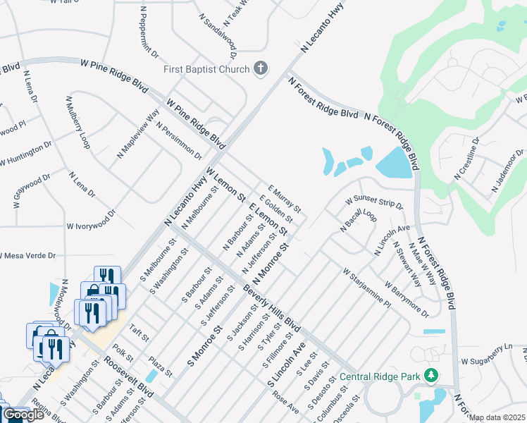 map of restaurants, bars, coffee shops, grocery stores, and more near 13 East Lemon Street in Beverly Hills