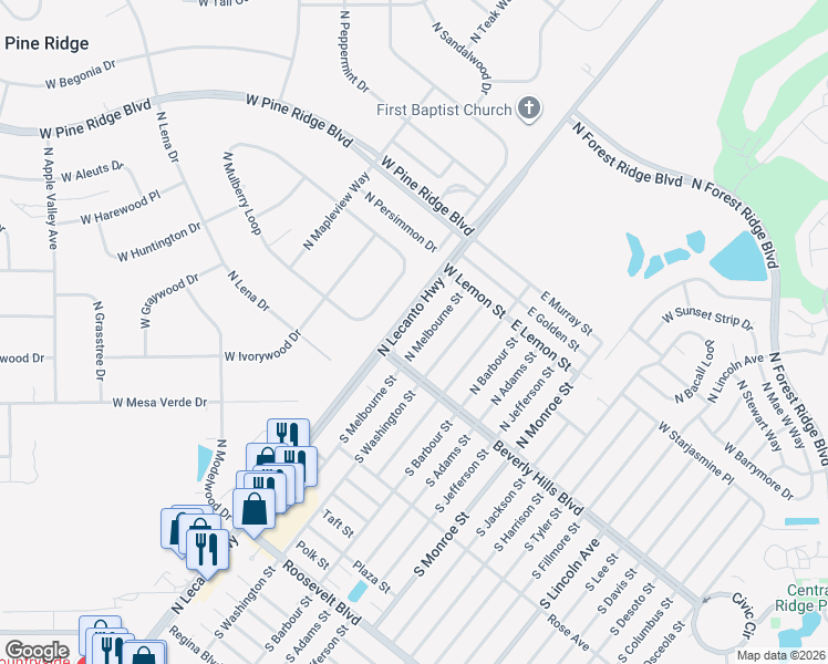 map of restaurants, bars, coffee shops, grocery stores, and more near 4465 North Lecanto Highway in Beverly Hills