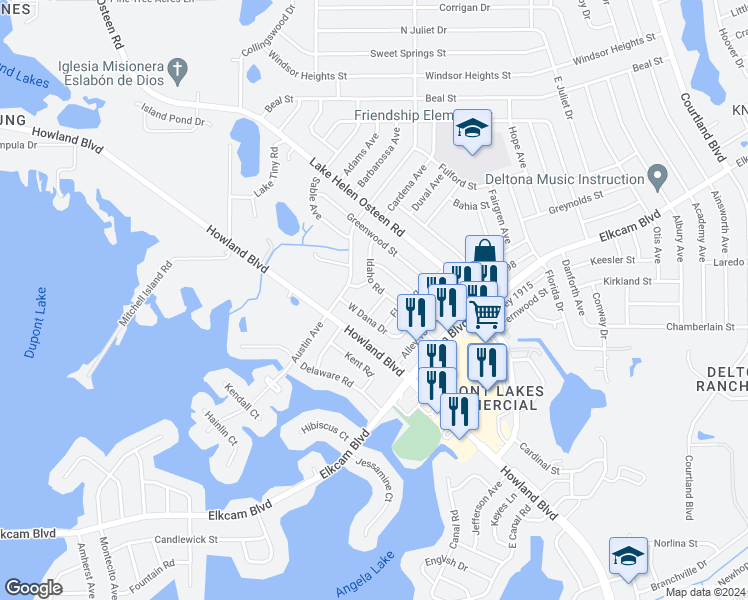 map of restaurants, bars, coffee shops, grocery stores, and more near 2280 Hagen Avenue in Deltona