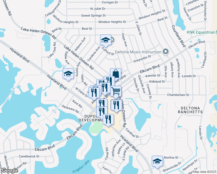 map of restaurants, bars, coffee shops, grocery stores, and more near Alley 1898 in Deltona