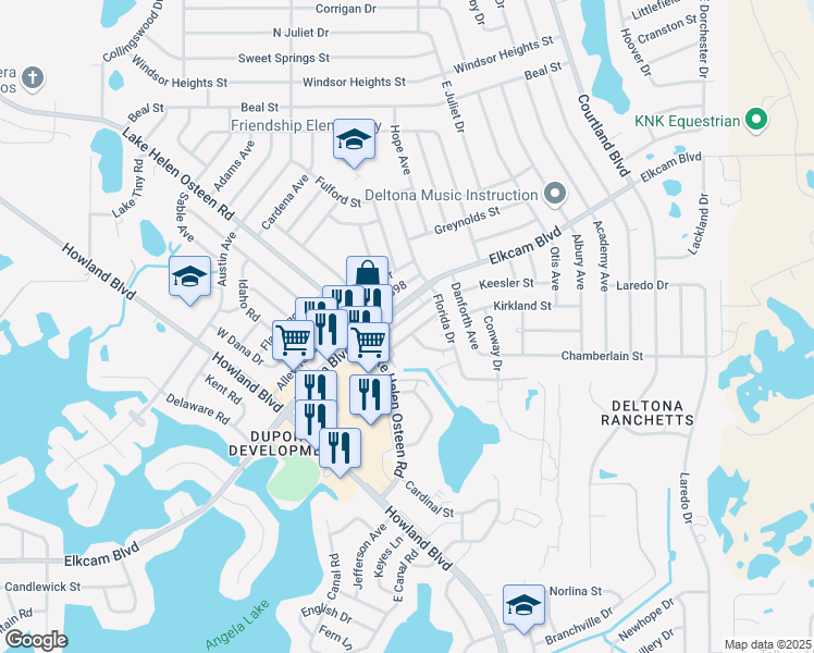 map of restaurants, bars, coffee shops, grocery stores, and more near 2262 Fernwood Street in Deltona