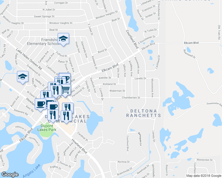 map of restaurants, bars, coffee shops, grocery stores, and more near 3010 Waterman Street in Deltona