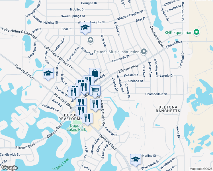 map of restaurants, bars, coffee shops, grocery stores, and more near 2262 Fernwood Street in Deltona