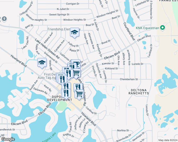 map of restaurants, bars, coffee shops, grocery stores, and more near 2262 Fernwood Street in Deltona