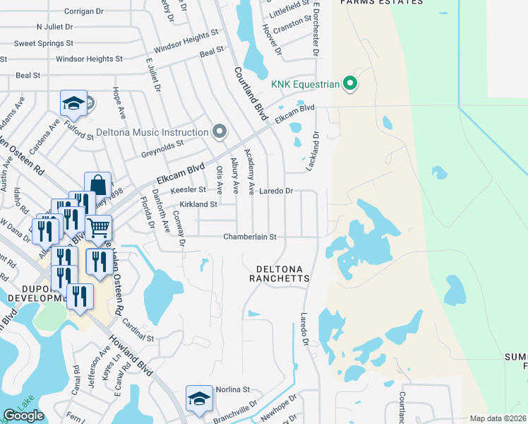 map of restaurants, bars, coffee shops, grocery stores, and more near 2348 Ainsworth Avenue in Deltona