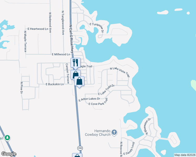 map of restaurants, bars, coffee shops, grocery stores, and more near 3690 East Egret Cove Court in Hernando