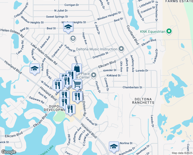 map of restaurants, bars, coffee shops, grocery stores, and more near 2295 Florida Drive in Deltona