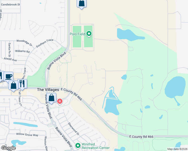 map of restaurants, bars, coffee shops, grocery stores, and more near 2756 Livery Lane in The Villages