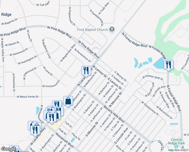 map of restaurants, bars, coffee shops, grocery stores, and more near 23 North Melbourne Street in Beverly Hills