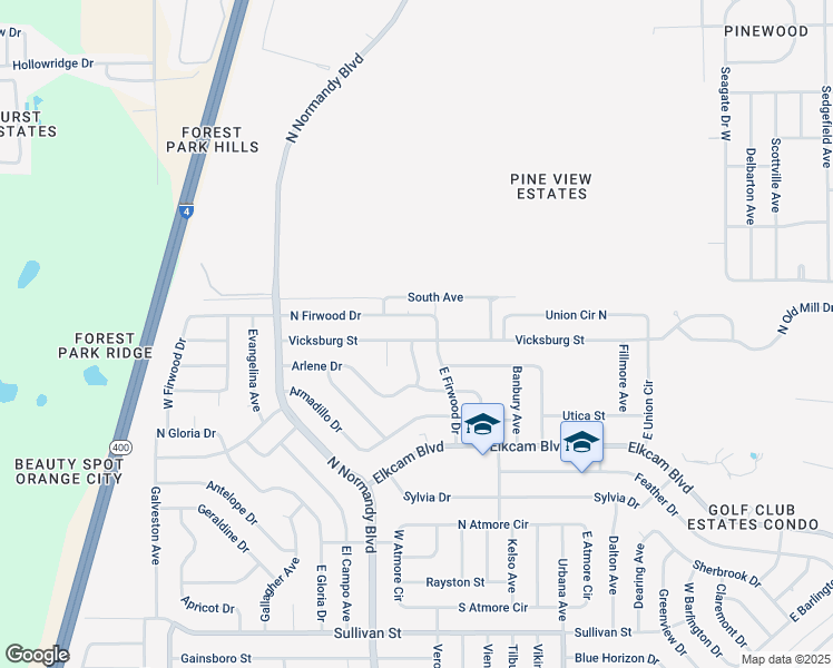 map of restaurants, bars, coffee shops, grocery stores, and more near 734 Vicksburg Street in Deltona
