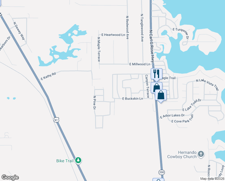 map of restaurants, bars, coffee shops, grocery stores, and more near 4540 North Winchester Terrace in Hernando