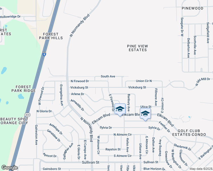 map of restaurants, bars, coffee shops, grocery stores, and more near 734 Vicksburg Street in Deltona