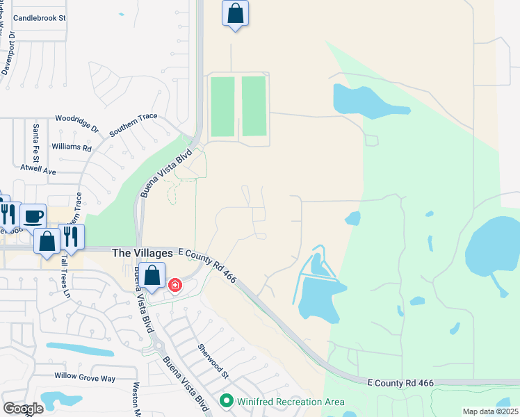 map of restaurants, bars, coffee shops, grocery stores, and more near 2756 Livery Lane in The Villages