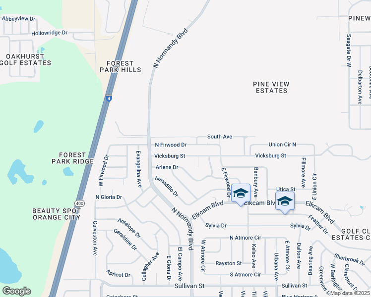 map of restaurants, bars, coffee shops, grocery stores, and more near 668 Vicksburg Street in Deltona