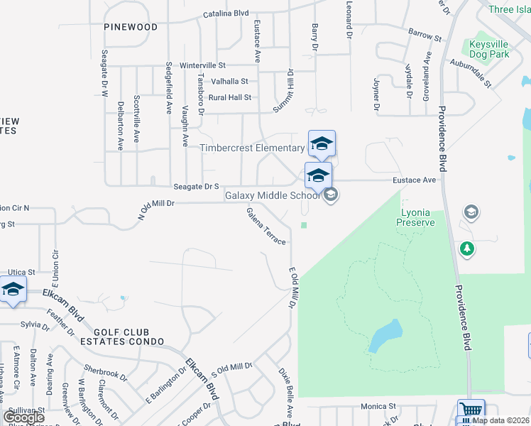 map of restaurants, bars, coffee shops, grocery stores, and more near 1425 Northeast Old Mill Drive in Deltona