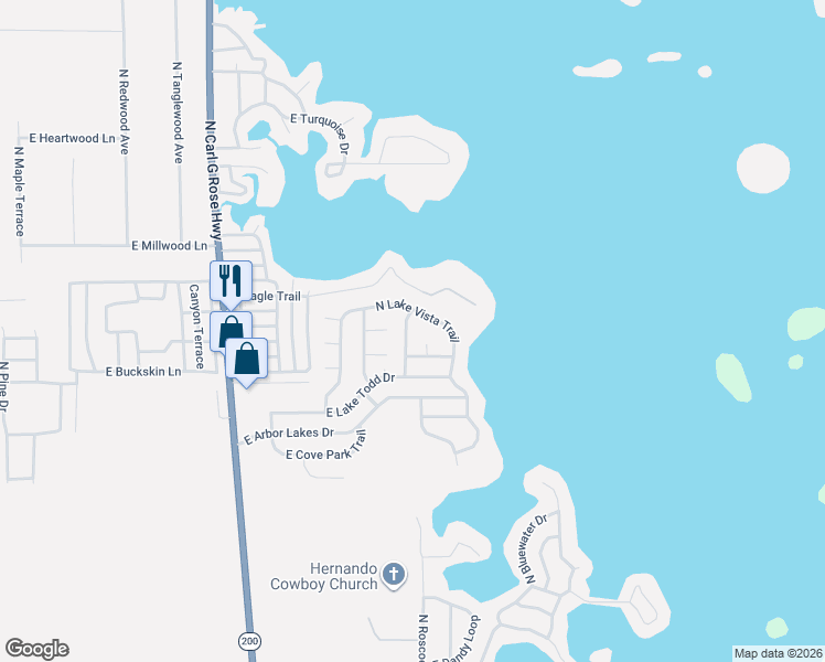 map of restaurants, bars, coffee shops, grocery stores, and more near 4567 North Grass Island Terrace in Hernando