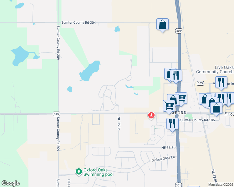 map of restaurants, bars, coffee shops, grocery stores, and more near 11980 Northeast 37 Drive in Oxford