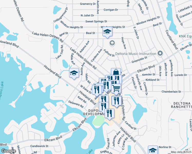 map of restaurants, bars, coffee shops, grocery stores, and more near 2320 Greenwood Street in Deltona