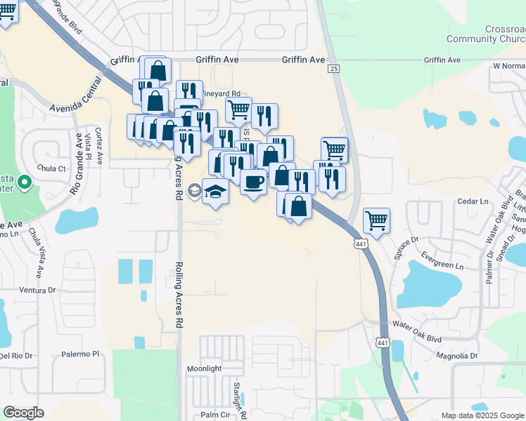 map of restaurants, bars, coffee shops, grocery stores, and more near 492 U.S. 27 in Lady Lake