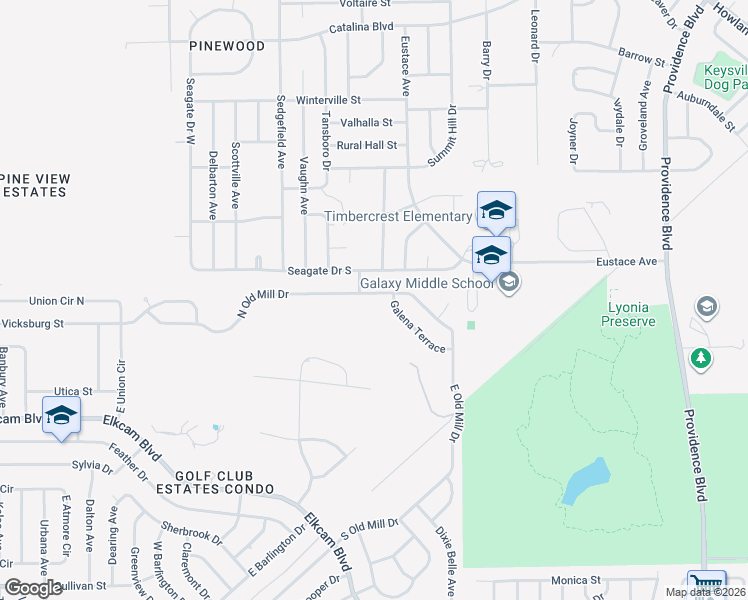 map of restaurants, bars, coffee shops, grocery stores, and more near 1361 North Old Mill Drive in Deltona