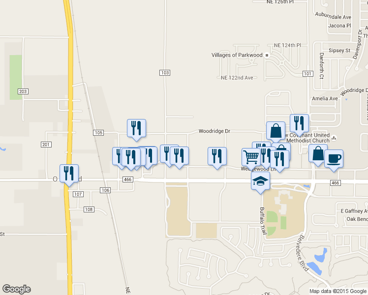 map of restaurants, bars, coffee shops, grocery stores, and more near 748 Campus Circle in The Villages