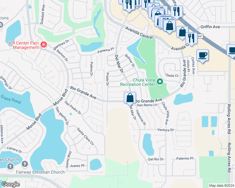 map of restaurants, bars, coffee shops, grocery stores, and more near 1218 Maria Court in Lady Lake