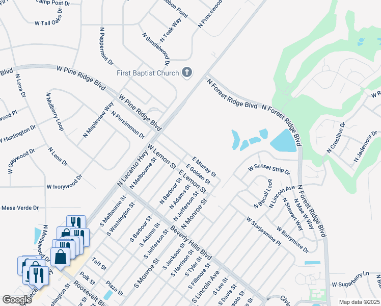 map of restaurants, bars, coffee shops, grocery stores, and more near 1 East Murray Street in Beverly Hills