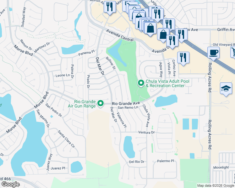 map of restaurants, bars, coffee shops, grocery stores, and more near 716 Bolivar Street in Lady Lake