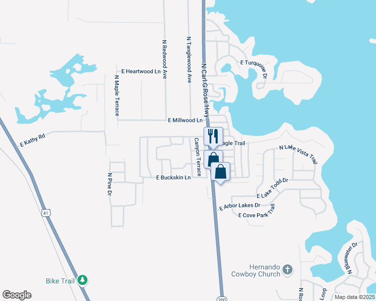 map of restaurants, bars, coffee shops, grocery stores, and more near 4621 North Custer Terrace in Hernando