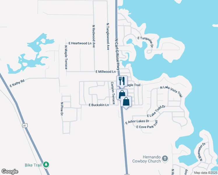 map of restaurants, bars, coffee shops, grocery stores, and more near 4621 North Custer Terrace in Hernando