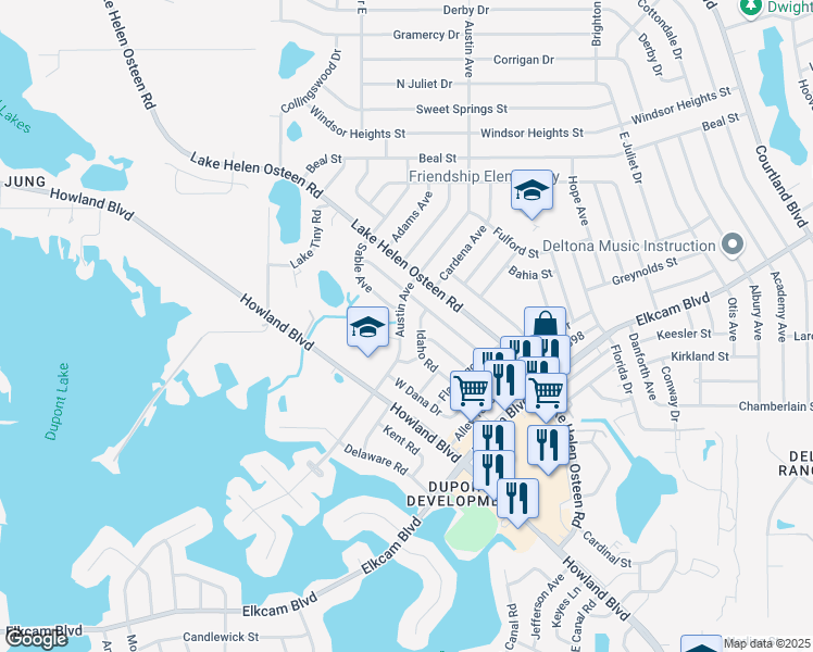 map of restaurants, bars, coffee shops, grocery stores, and more near 2351 Austin Ave in Deltona