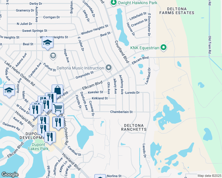 map of restaurants, bars, coffee shops, grocery stores, and more near 2339 Otis Avenue in Deltona