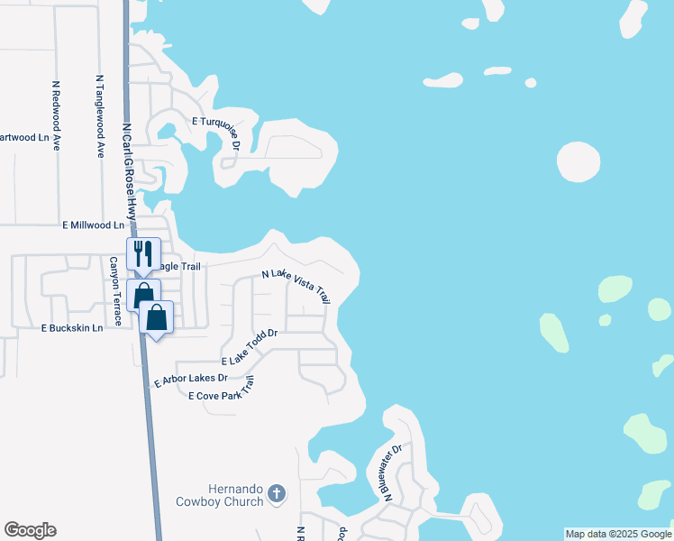 map of restaurants, bars, coffee shops, grocery stores, and more near 4050 East Eagle Trail in Hernando