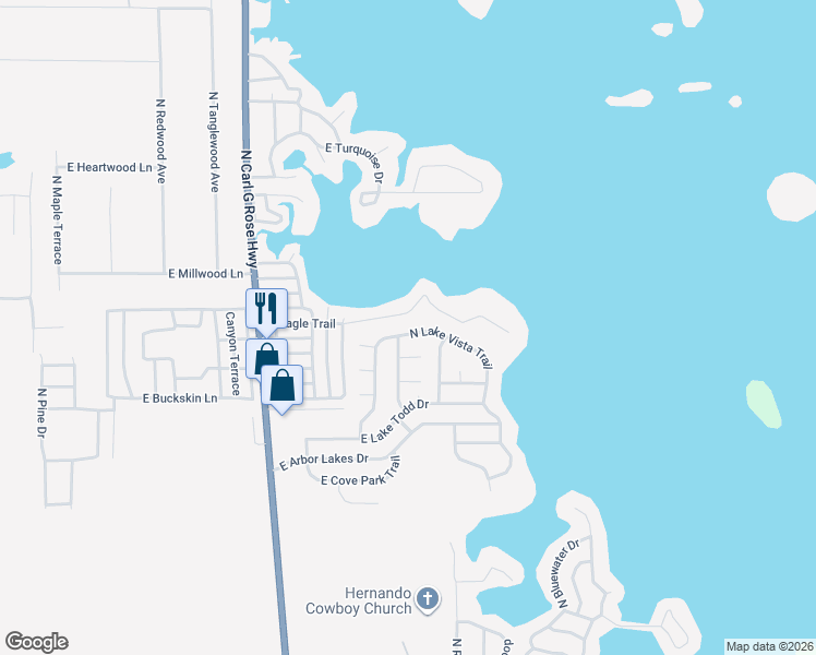 map of restaurants, bars, coffee shops, grocery stores, and more near 4491 North Lake Vista Trail in Hernando