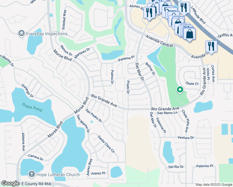 map of restaurants, bars, coffee shops, grocery stores, and more near 632 Delgado Avenue in The Villages