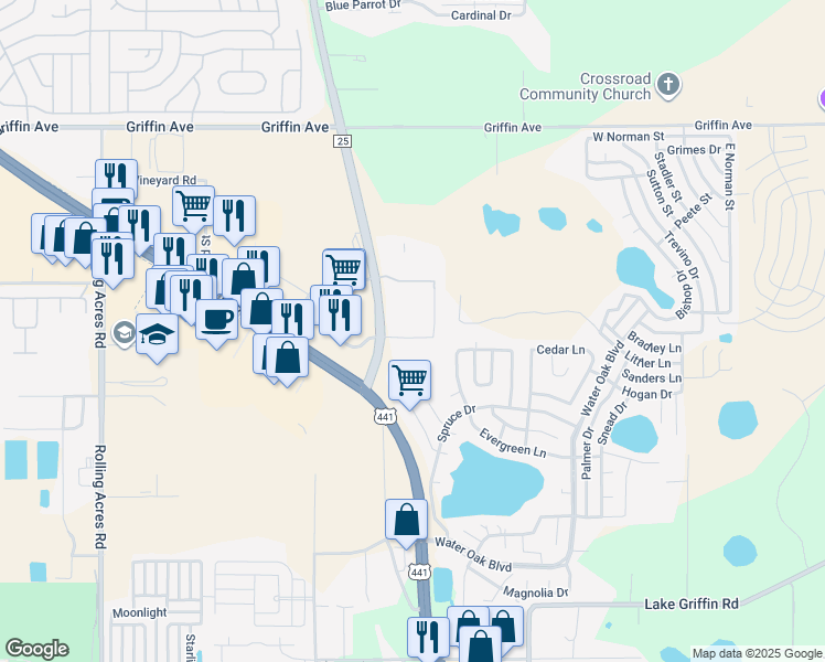 map of restaurants, bars, coffee shops, grocery stores, and more near 797 Teague Trail in Lady Lake