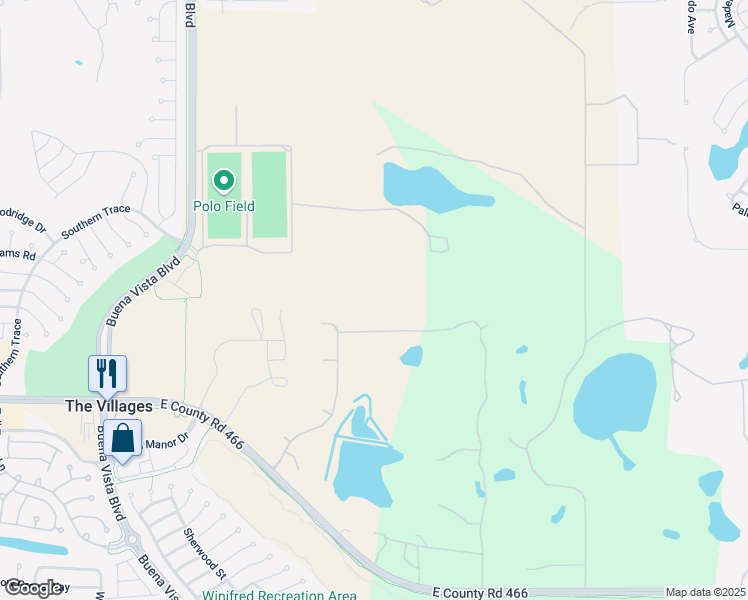 map of restaurants, bars, coffee shops, grocery stores, and more near 2710 Paddock Place in The Villages