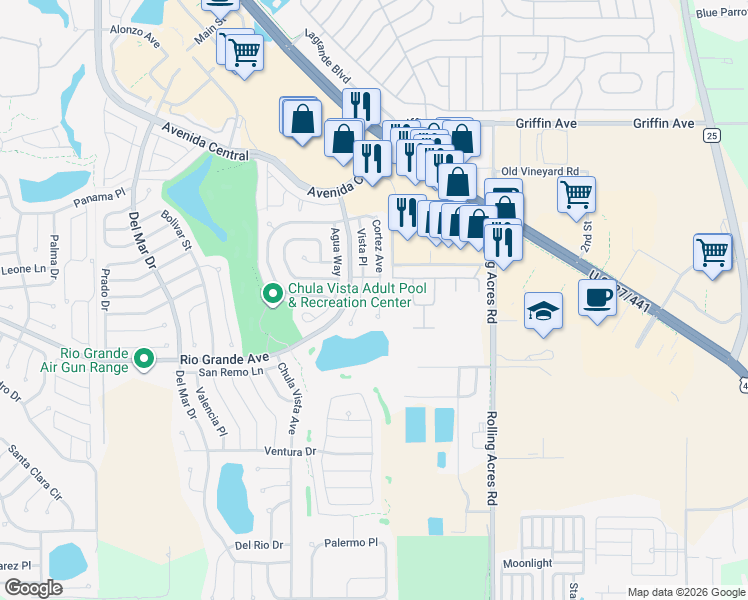 map of restaurants, bars, coffee shops, grocery stores, and more near 718 Cortez Avenue in Lady Lake