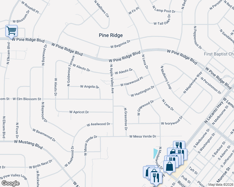 map of restaurants, bars, coffee shops, grocery stores, and more near 4657 North Apple Valley Avenue in Beverly Hills