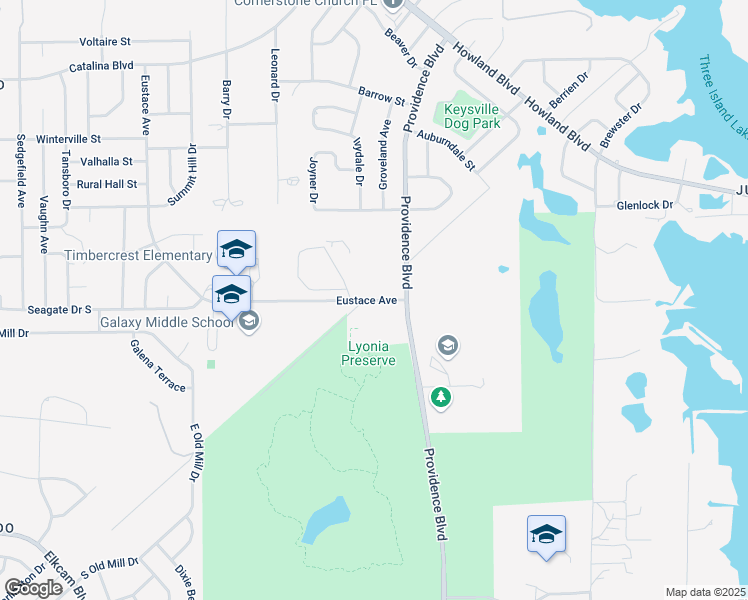 map of restaurants, bars, coffee shops, grocery stores, and more near 2150 Eustace Avenue in Deltona