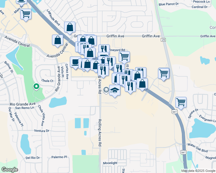 map of restaurants, bars, coffee shops, grocery stores, and more near US Hwy 27 in Lady Lake