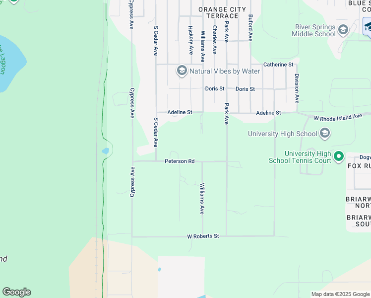 map of restaurants, bars, coffee shops, grocery stores, and more near 1580 Peterson Road in Orange City