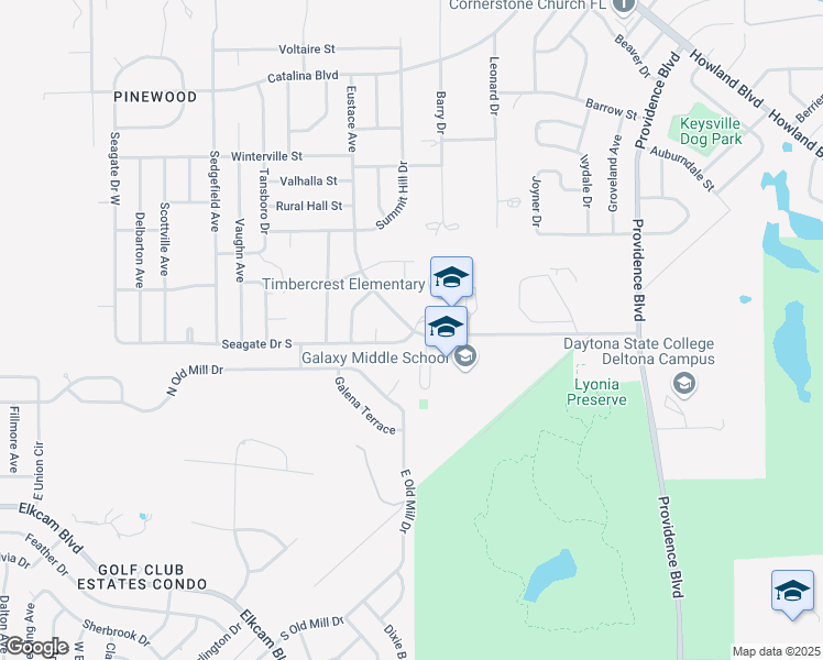 map of restaurants, bars, coffee shops, grocery stores, and more near 2400 Eustace Avenue in Deltona