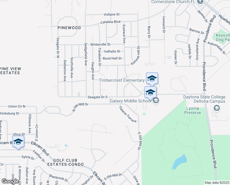 map of restaurants, bars, coffee shops, grocery stores, and more near 2442 Walkertown Avenue in Deltona