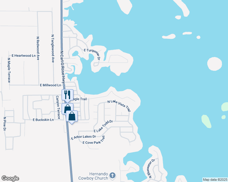 map of restaurants, bars, coffee shops, grocery stores, and more near 3843 East Eagle Trail in Hernando